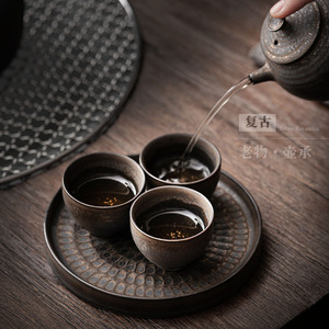 Plateau à thé en céramique rétro, rond, résistant à la chaleur, base pour service à thé Kung Fu - Product Image 3