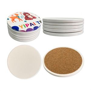 Adornos de Cerámica Sublimables Blancos Brillantes Cuadrados y Redondos Personalizados con Logotipo, para Bebidas, con Base de Corcho - Product Image 1