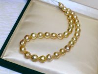 Collier Statement Lucy Jewelry en Perles Naturelles d'Eau de Mer Dorées des Mers du Sud, Plaqué Or 18K, Perles Jaunes Lâches de 10-12mm