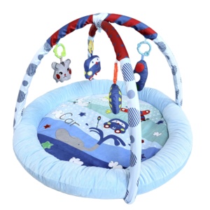 Alfombra de Juego para Bebés Blue Adventure con Borde Acolchado de Felpa, Centro de Actividades 5 en 1, Alfombra de Juego para Estimulación Temprana con Diseño de Ballena y Coche - Product Image 1