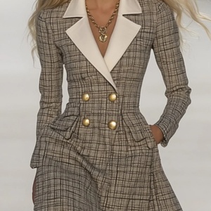 Vestido a Cuadros Clásico y Moderno OEM, Cuello en Contraste, Corte en A, Mangas Largas, Mini Vestido para Mujer - Product Image 4