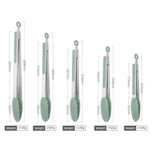 फैक्टरी सस्ती कीमत प्रीमियम 9/12 इंच सिलिकॉन फूड टोंग स्टेनलेस स्टील लॉकिंग किचन टोंग सिलिकॉन टिप्स के साथ