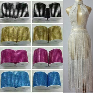 Rollo de malla de plástico con diamantes de imitación de 24 filas, cinta azul verdoso para decoración de pasteles de boda, jarrones y fiestas, venta al por mayor - Product Image 4