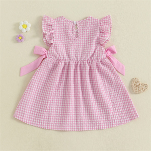 Vestido de verano para el día de la <span class=keywords><strong>madre</strong></span>, sin mangas, con volantes, estampado a cuadros, línea A, informal, para niña pequeña, Princesa, 1 unidad - Product Image 3