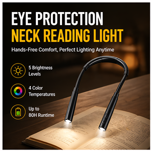 Luz de Lectura Recargable de 1200 mAh para el Cuello, Manos Libres, 4 Colores y 5 Niveles de Brillo para Leer por la Noche - Product Image 2