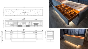 <span class=keywords><strong>Coiffeuse</strong></span> de luxe moderne avec plateau en quartz <span class=keywords><strong>rose</strong></span>, finition chêne, cuir de crocodile, glissières à ressort haut de gamme et éclairage intelligent à détection. - Product Image 4