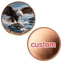 Pièce de monnaie personnalisée en cuivre fin .999 de 1 oz, motif Aigle chauve sur roche marine avec vagues océaniques, médaille commémorative, vente directe en gros