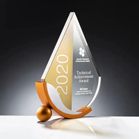 Trophée de cristal de haute qualité en métal nouveau design Récompenses de trophées de logo personnalisé en forme de goutte d'eau