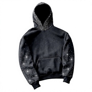 Sweat-shirt à capuche surdimensionné pour homme en polaire avec broderie de pierres précieuses et points de strass - Product Image 3