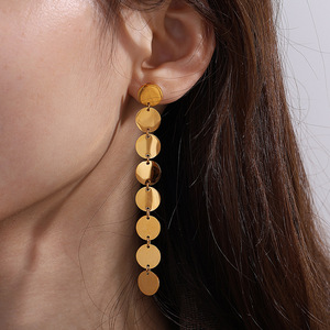 ต่างหูทรงรีทรงเรขาคณิต 18K ทองชุบไทเทเนียมเหล็กพู่ยาวเครื่องประดับแฟชั่นปาร์ตี้ EH884 - Product Image 4