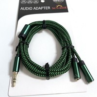Cable de Audio Divisor en Y de 3.5mm Macho a Doble 3.5mm Hembra, Adaptador con Cable de Nylon Trenzado y Conector Chapado en Oro para Auriculares y Micrófono