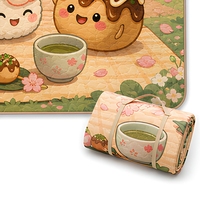 Tapis de pique-nique matelassé extra large, imperméable, pliable, style japonais, imprimé kawaii, pour la plage et le camping