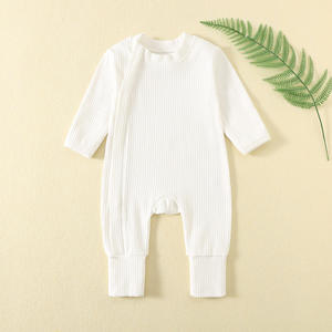 Bahar sonbahar uzun kollu bebek Romper düz renk fermuar pijama bebek emekleme giysileri yenidoğan tulum % 100% pamuk - Product Image 4