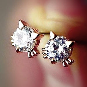 Orecchini a perno in zircone oro rosa, taglio brillante rotondo, montatura a griffe, gioielli classici da donna, regalo, lega placcata oro 18K - Product Image 3