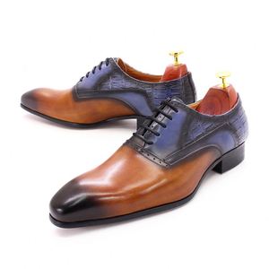 Classic Italian Style <b>Blue</b>-brown Pointed-toe Oxford <b>Shoes</b> Leather Lace-up <b>Wedding</b> Banquet Men's Dating Office Dress <b>Shoes</b> - Product Image 5
