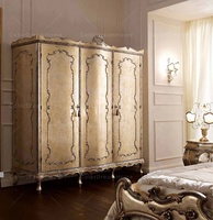 Ensemble de meubles de chambre à coucher rococo, armoire en bois de luxe à 4 portes