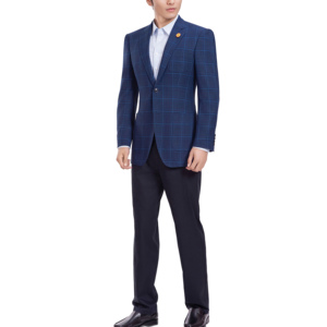 <span class=keywords><strong>Traje</strong></span> de <span class=keywords><strong>Hombre</strong></span> Azul Rey a Cuadros, Corte <span class=keywords><strong>Entallado</strong></span>, Solapa con Muescas, Blazer y Pantalones para Bodas y Reuniones de Negocios - Product Image 4
