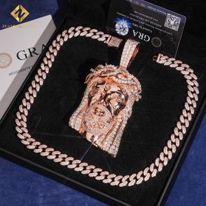 Colgante de Jesús Semipersonalizado Directo de Fábrica, Plata de Ley 925, Pasa el Test de Diamantes, Diamantes Moissanite VVS, Colgante de Jesús con Certificado GRA - Product Image 1