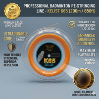 KELIST 0.7mm Senar Bulu Tangkis Multifilamen/CS Karbon Nanotube Tahan Lama dan Kuat PRO65 200M Warna Oranye Merah