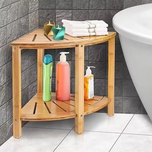 Bamboo <b>Bathroom</b> <b>Stool</b> Double Layer Storage Chair With Rack Minimalist Design For Shower And Toilet Use - Product Image 4