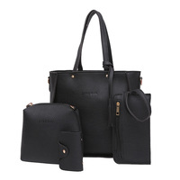 Ensemble de 4 sacs à main tendance en similicuir PU motif litchi, sac bandoulière messager, sac à main pour femme, sac carré simple en nylon – Meilleures ventes