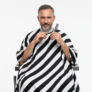 Capa de Peluquería con Diseño Icónico de Rayas Diagonales - Capa de Barbero Impermeable y Cómoda con Cuello Ajustable - Product Image 6