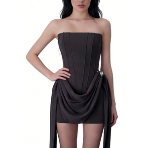 Vestido Mini Corsé sin Tirantes para Mujer, con Cintura Drapeada, Detalle de Hebilla Metálica y Lazo Largo, Vestidos de Moda - Product Image 3