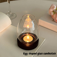 Porte-bougie en verre ovale unique et exclusif avec base en bois, porte-bougie décoratif de luxe parfumé pour décorations de bureau