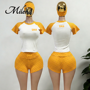Custom logo Polka Dot Two Piece <strong>Set</strong> Y2k Women Clothing Cotton Short Sleeve t Shirt with Fold Over Shorts Women's Loungewear <strong>Set</strong> - Product Image 3