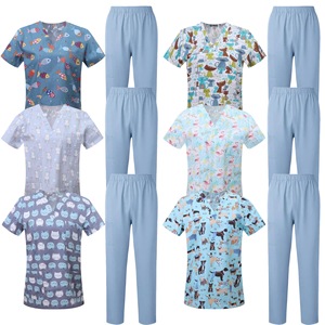 V-neck Short Sleeve Printed <b>Scrub</b> Set Unisex Cotton Moisture Wicking Hospital Uniforms For Doctors Summer Work <b>Clothes</b> - Product Image 1