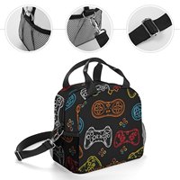 Sac à déjeuner isotherme portable pour garçons, imprimé par sublimation intégrale, avec logo personnalisé, fermeture éclair, en polyester, motif manette de jeu colorée