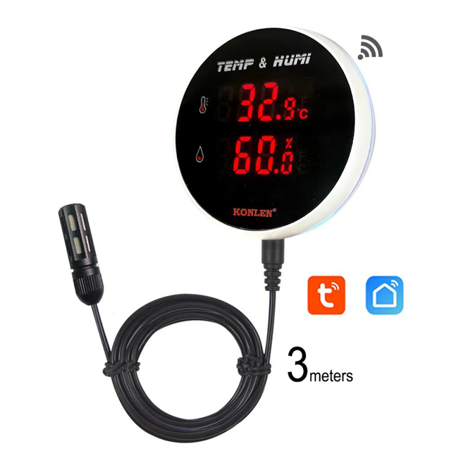 Tuya Smart Life Remote Alarm System WIFI Temperature Humidity Sensor with 3 Meter External Probe Digital Hygrometer Thermometer