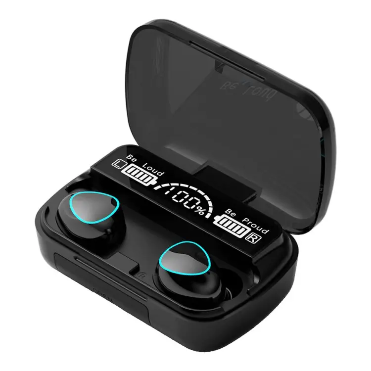 M10 headset Bluetooth 5.1 TWS tanpa kabel 9D Stereo, earphone olahraga tahan air dengan mikrofon