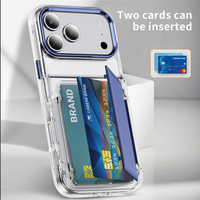 Étui de téléphone transparent avec fente pour cartes colorée dissimulée et support rabattable pour iPhone 18 17 16 15 Pro Max, en TPU et PC, type portefeuille