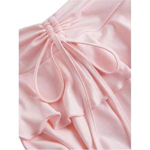 Jupe courte à volants taille haute pour femme avec short intégré, style étagé en mousseline - Product Image 2