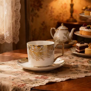 Juego de Tazas de Café de Cerámica Europea con Platillo, Diseño Estampado en Caliente, Capacidad de 401-500 ml, Apto para Lavavajillas y Microondas, Patrón de Dibujos Animados, para Fiestas - Product Image 1