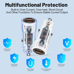 ที่ชาร์จในรถยนต์ 48W 2 พอร์ต USB3.0 18W+PD30W ที่ชาร์จในรถยนต์แบบโปร่งใส 12-30V รองรับรถบรรทุกขนาดใหญ่สำหรับไอโฟน 15 โปรแม็กซ์ - Product Image 3