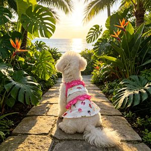 Maillot de bain deux pièces pour chien, imprimé rose, léger, tenue mignonne d'été pour ours en peluche - Product Image 2