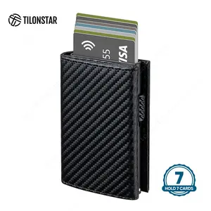 Minimalist Carbon Fiber Rfid Metal Wallet Smart Aluminium Wallet Men Rfid Mini Card Protector Card Holder