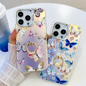 Funda con Anillo de Dedo y Diseño de Mariposa con Láser para <span class=keywords><strong>iPhone</strong></span> 16 Plus, 15 Pro Max, 14 Pro, <span class=keywords><strong>13</strong></span>, con Soporte y Agarre Brillante - Product Image 1