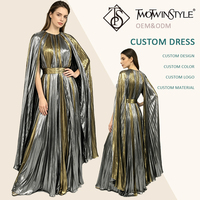 Nouvelle Robe Longue Élégante Unie pour Femme, Col Rond, Manches Cape, Ceinture à la Taille, Style Vintage de Luxe, pour Gala, Soirée Formelle et Fête, Vente en Gros