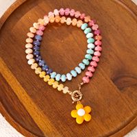 Collier multi-pendentifs à breloques florales style bohème, plaqué or 18 carats, perles de verre, pour femme, bijoux de mode pour soirée Lijie