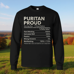 T-shirt a maniche lunghe Puritan Proud Nutrition Facts con design originario dell'Ohio - Product Image 3