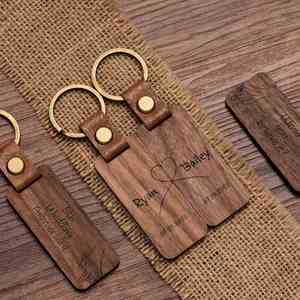 Custom Leather Wooden Keychain, <b>Personalised</b> <b>Keyring</b> Engraved Name <b>Car</b> Key Labels Retro for Friends Lovers Family Gift - Product Image 2