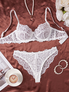 Floral Lace Women's Lingerie <b>Set</b> Push Up Bra and Thong Panties <b>Set</b> <b>Sexy</b> Underwear White Lace Intimates <b>Set</b> OEM ODM - Product Image 1