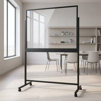 Tableau blanc mobile en verre trempé transparent sur roulettes 90x120cm 4mm, cadre en aluminium, roulettes verrouillables, plateau pleine longueur, OEM disponible