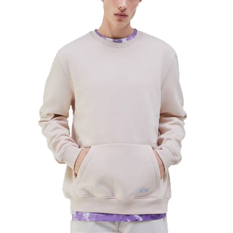 Hight Quality Over Size Hoody Fleece Terry Pullover Lined Kangaroo Pocket Plain White Sweatshirt O-Neck Clothes Hoodie