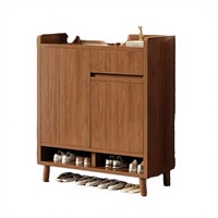 Meuble à chaussures convertible et pliable en bois, style Mid-Century Modern, avec tiroir, étagère ouverte et plateau supérieur de rangement, 3 niveaux, pour entrée et maison