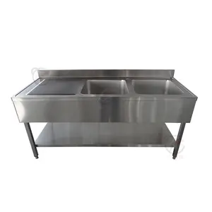 餐厅用优质不锈钢欧式双碗商用厨房水槽桌
