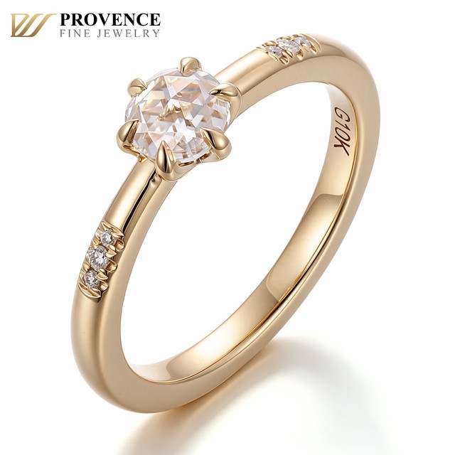 Round Rose Cut diamond Ring Fashion Jewelry 10K Solid Yellow Gold Lab diamond Ring Wedding Ring Anniversary Ring for Women